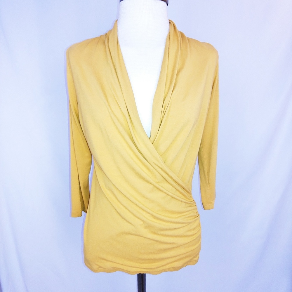 The Limited yellow faux wrap 3/4 sleeve top